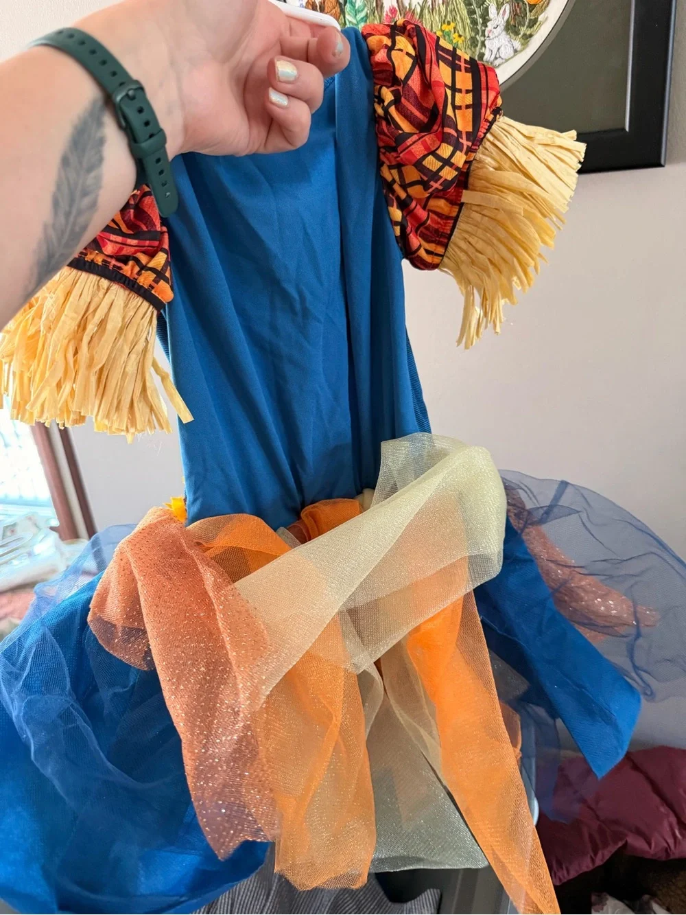 Girls Blue & Orange Sunflower Scarecrow Costume Dress